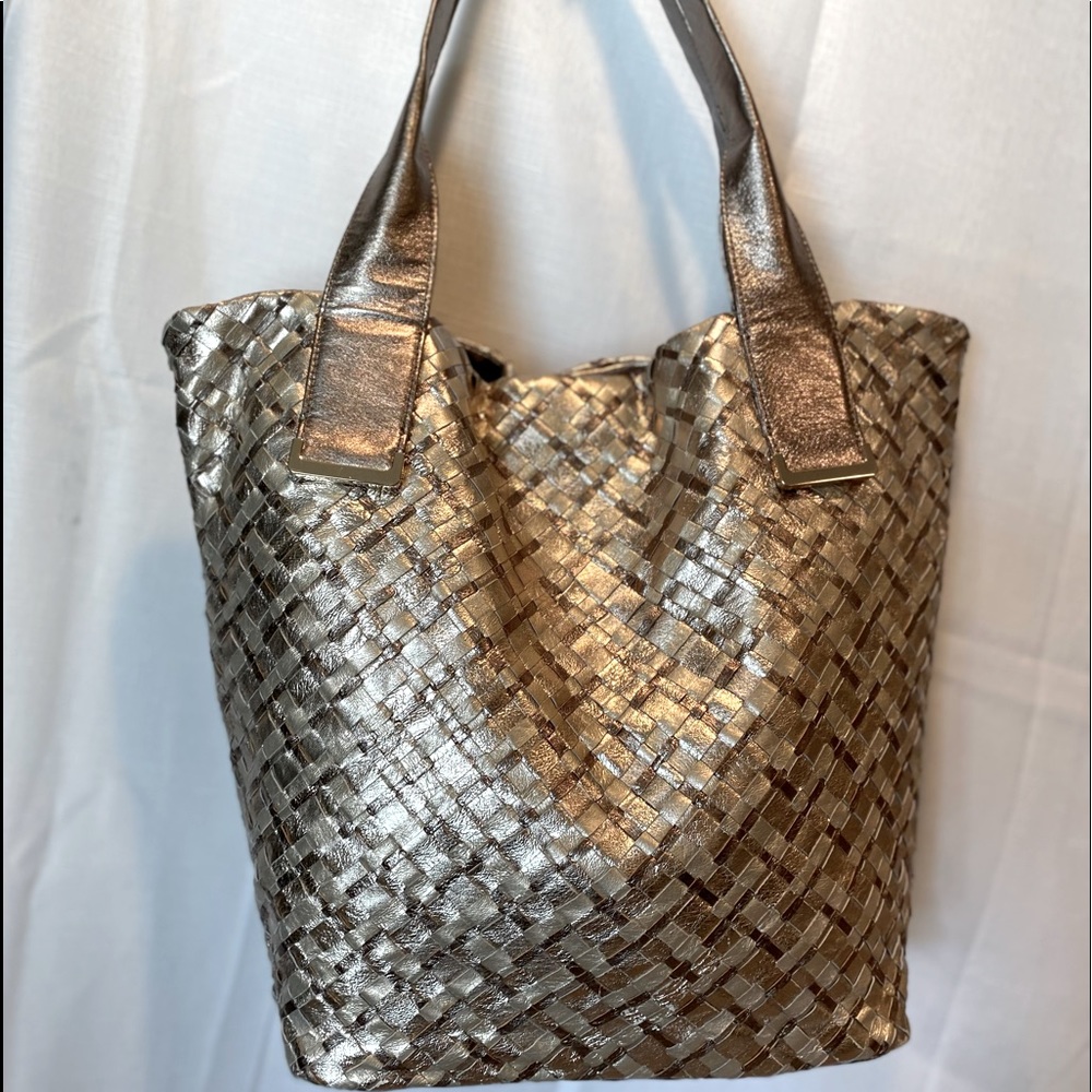 Elliot Lucca weave leather bag in 2 tone gold